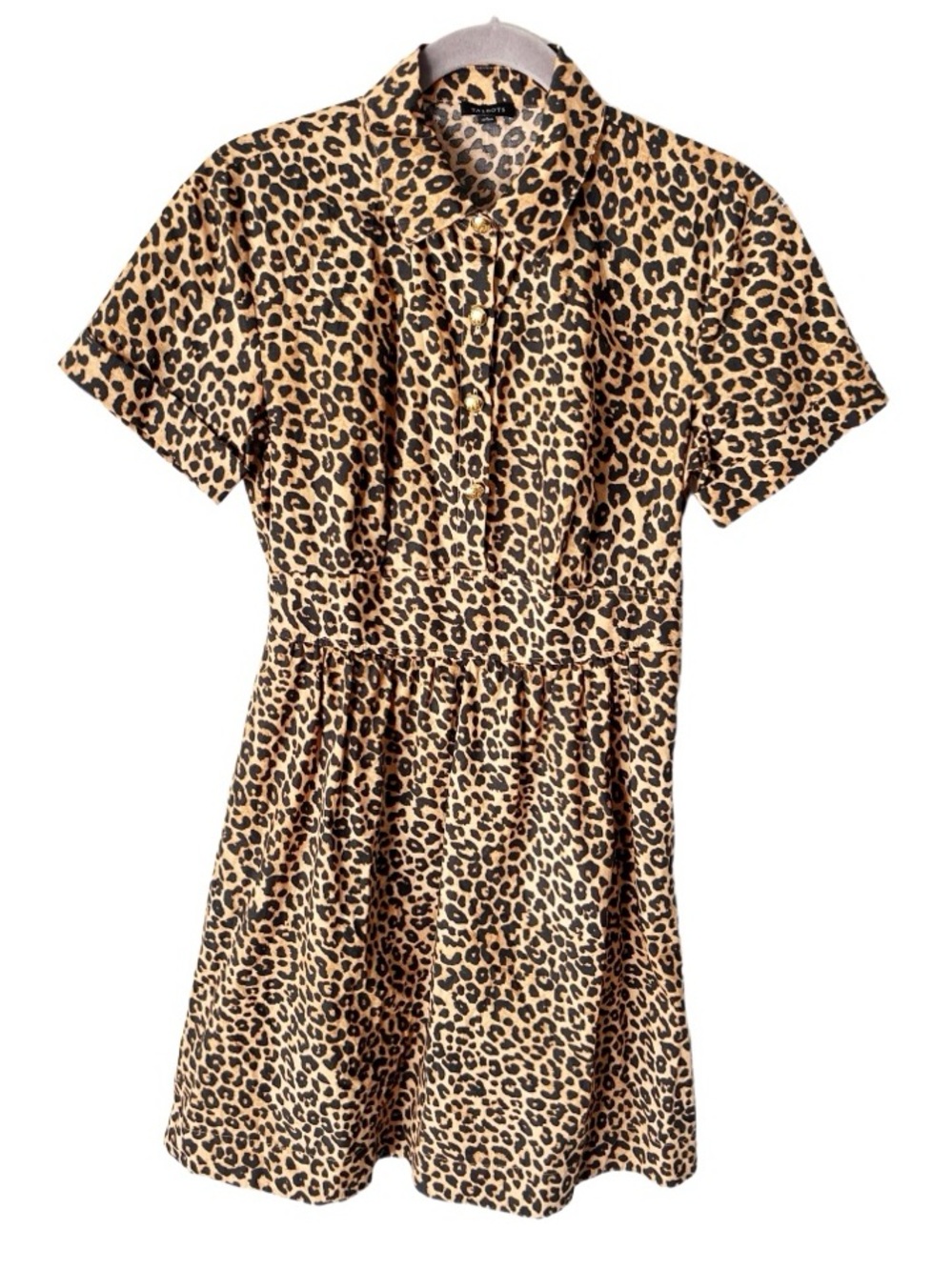 Talbots Animal Print Fit & Flare Dress Women's 4 Leopard Popover Button Office